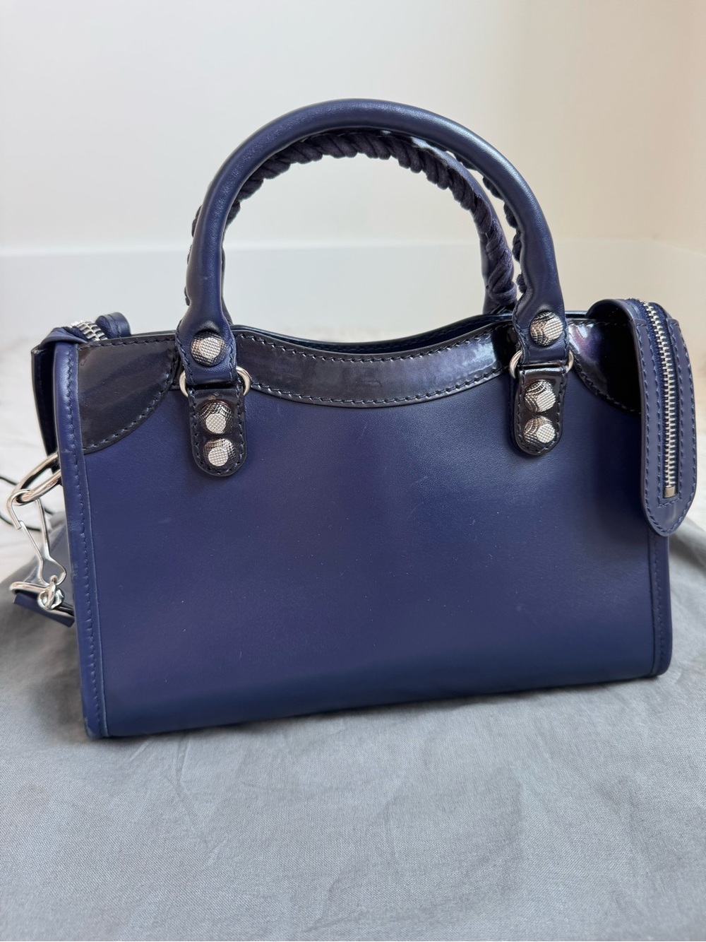 Vintage Balenciaga Navy Blue Mini City bag - Leather Top Handle Crossbody - Picture 6 of 16